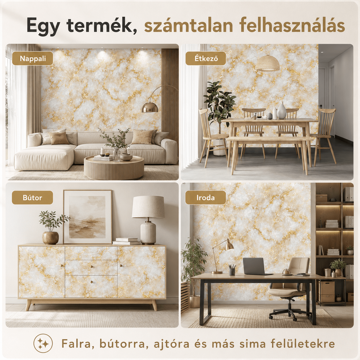 Arany Felhő Márványhatású Öntapadós Falmatrica 3 m × 1,2 m - | Cyber Bazaar