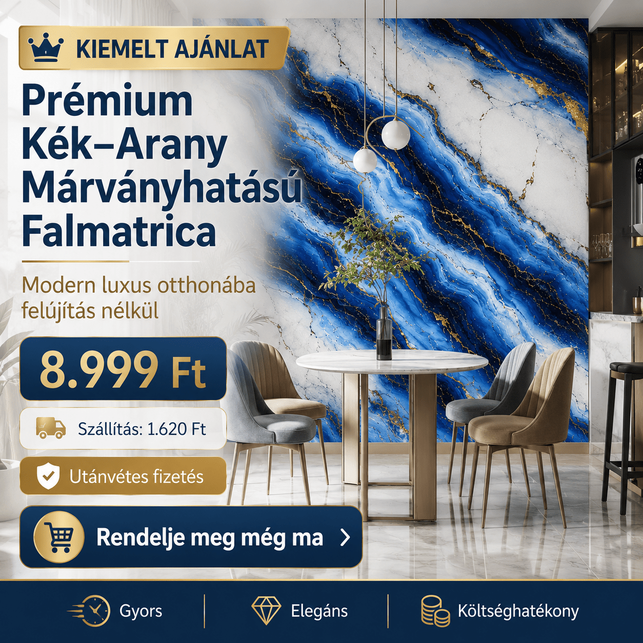 Arany Kék Márványhatású Öntapadós Falmatrica - | Cyber Bazaar