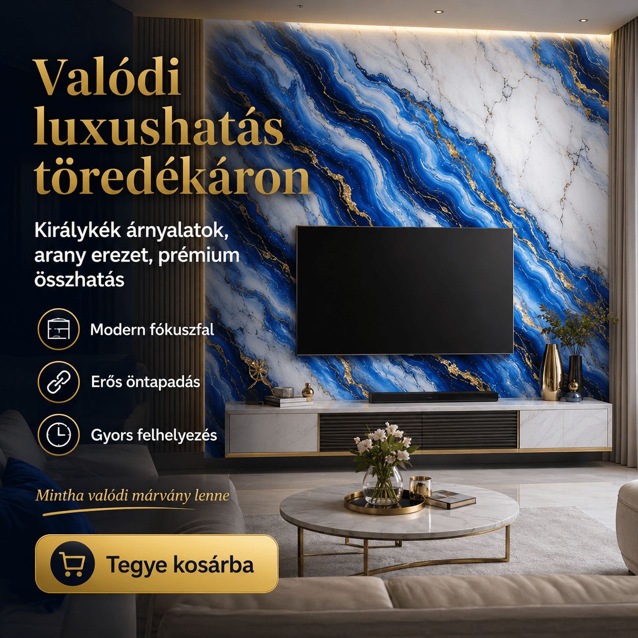 Arany Kék Márványhatású Öntapadós Falmatrica - | Cyber Bazaar