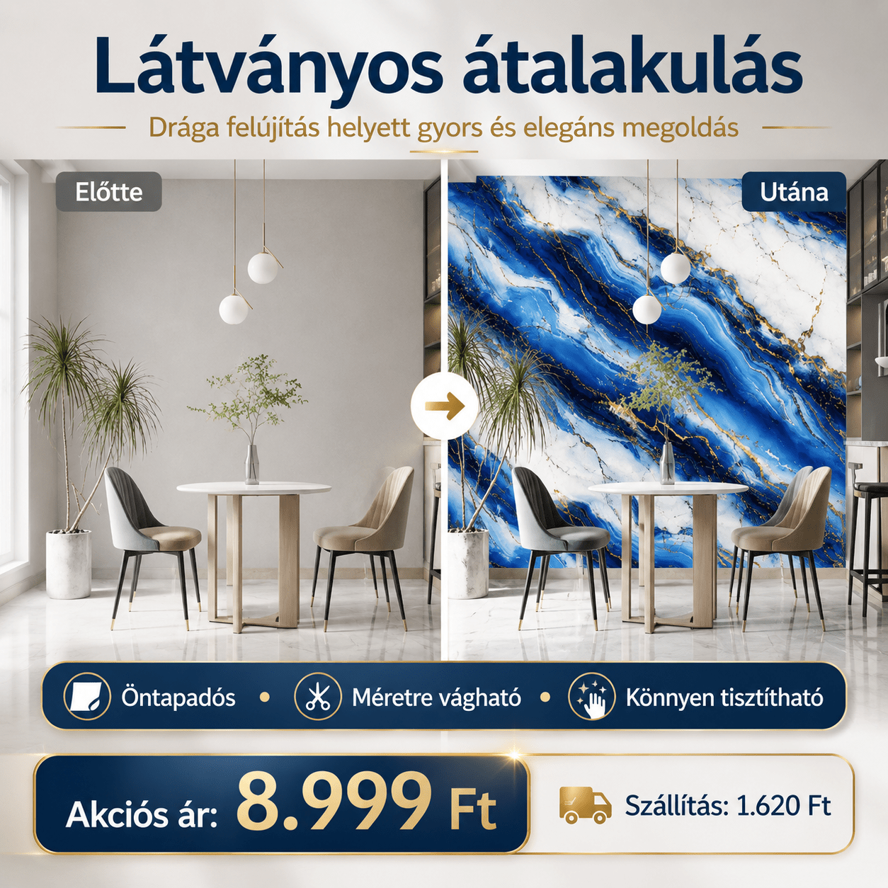 Arany Kék Márványhatású Öntapadós Falmatrica - | Cyber Bazaar