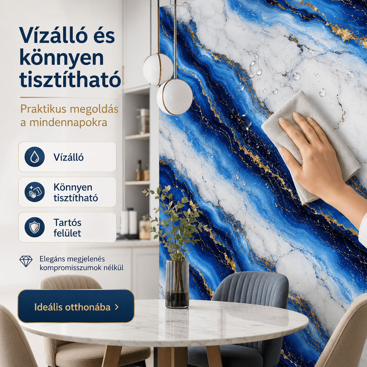 Arany Kék Márványhatású Öntapadós Falmatrica - | Cyber Bazaar