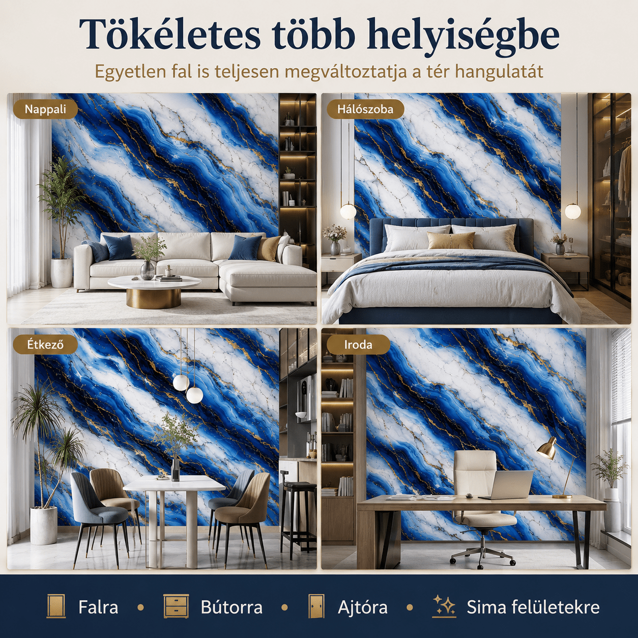 Arany Kék Márványhatású Öntapadós Falmatrica - | Cyber Bazaar