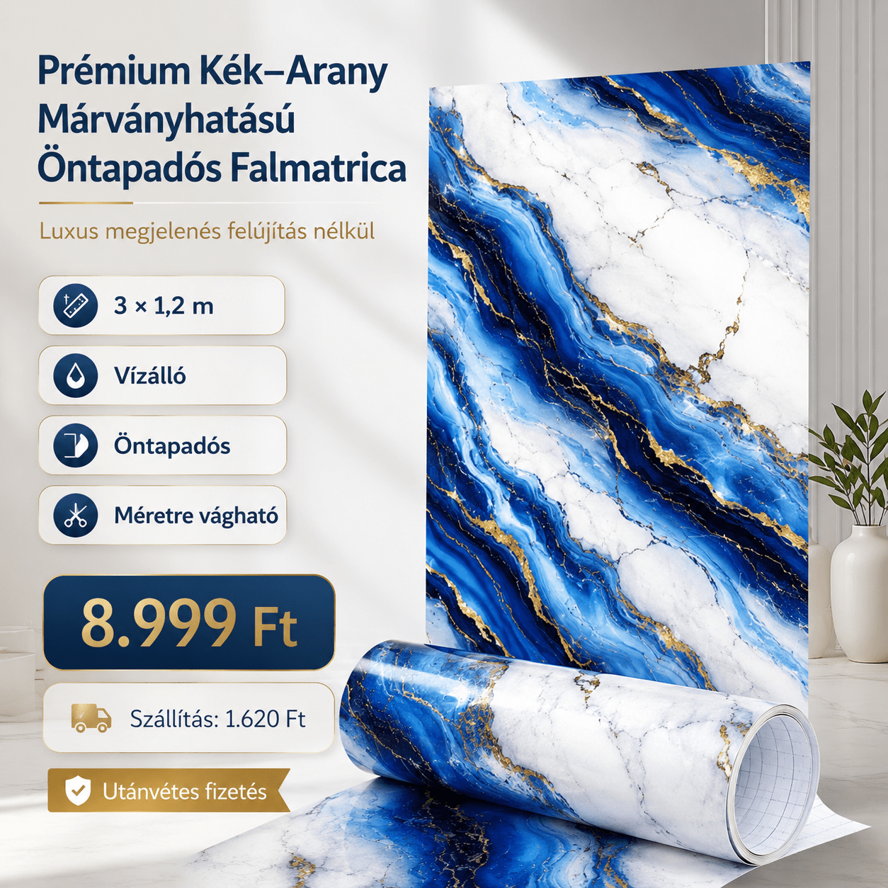 Arany Kék Márványhatású Öntapadós Falmatrica - | Cyber Bazaar