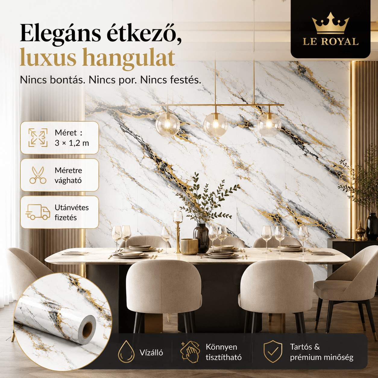 Arany Márványhatású Öntapadós Falmatrica 3 × 1,2 m - | Cyber Bazaar