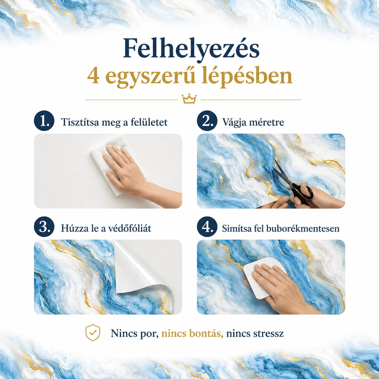 Arany Márványhatású Öntapadós Falmatrica 3 × 1,2 m - | Cyber Bazaar