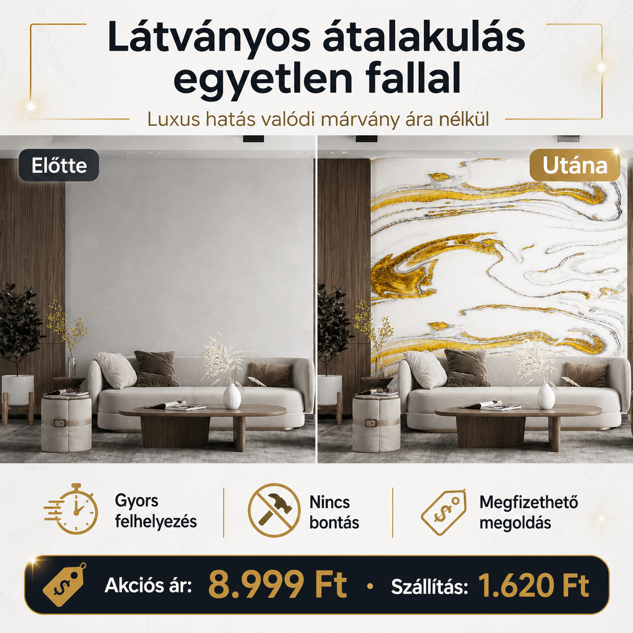Arany Márványhatású Öntapadós Falmatrica 3 × 1,2 m - | Cyber Bazaar