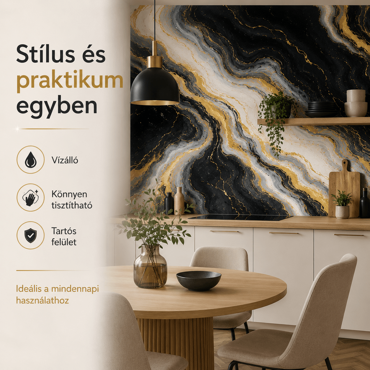 Arany Márványhatású Öntapadós Falmatrica 3 × 1,2 m - | Cyber Bazaar