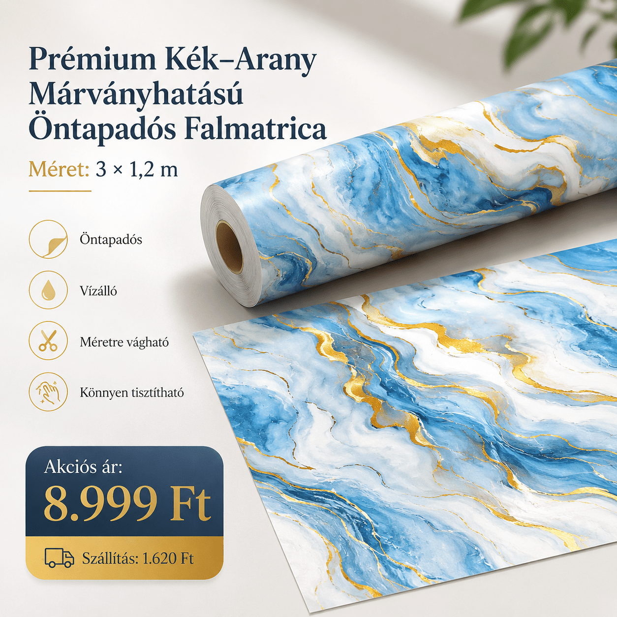 Arany Márványhatású Öntapadós Falmatrica 3 × 1,2 m - | Cyber Bazaar