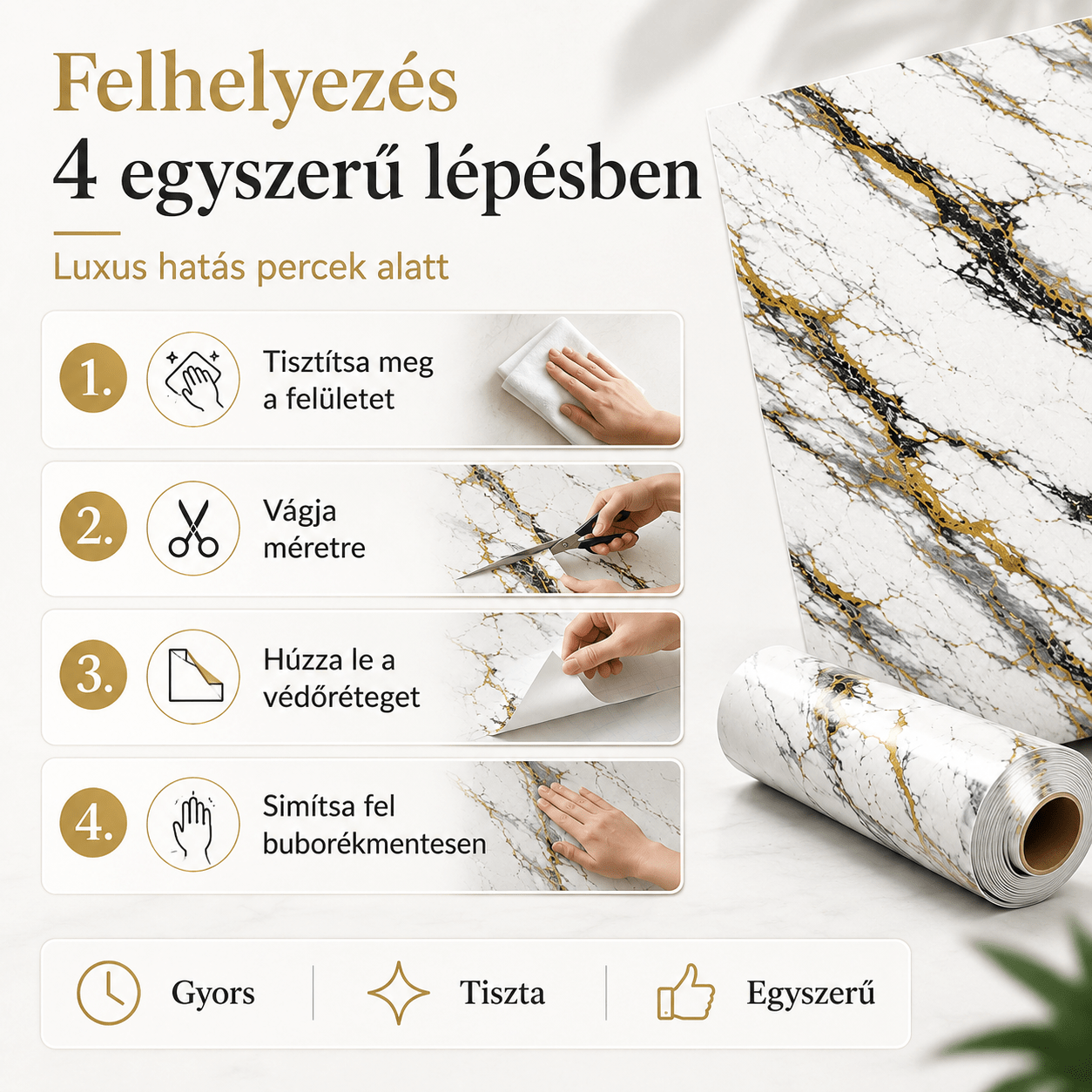 Arany Márványhatású Öntapadós Falmatrica 3 × 1,2 m - | Cyber Bazaar