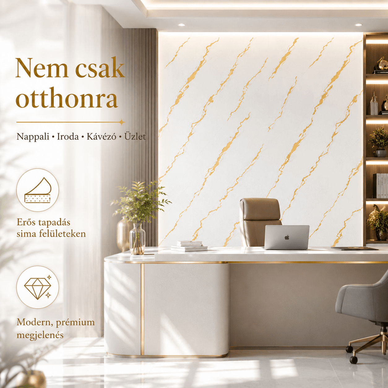Arany Márványhatású Öntapadós Falmatrica 3 × 1,2 m - | Cyber Bazaar
