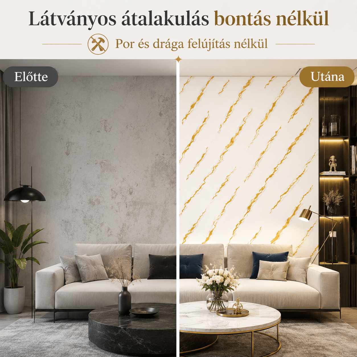 Arany Márványhatású Öntapadós Falmatrica 3 × 1,2 m - | Cyber Bazaar