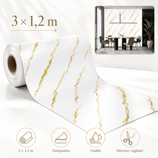 Arany Márványhatású Öntapadós Falmatrica 3 × 1,2 m