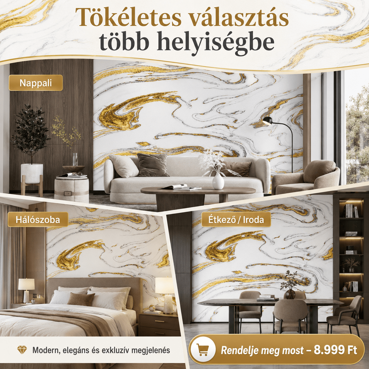 Arany Márványhatású Öntapadós Falmatrica 3 × 1,2 m - | Cyber Bazaar
