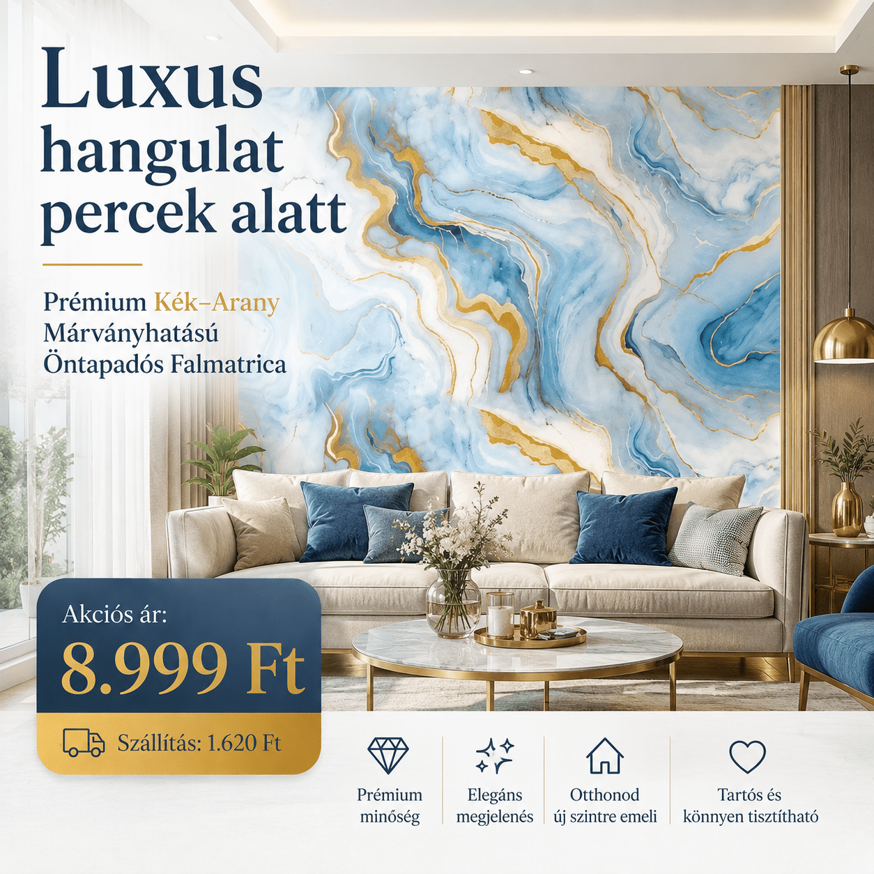 Arany Márványhatású Öntapadós Falmatrica 3 × 1,2 m - | Cyber Bazaar