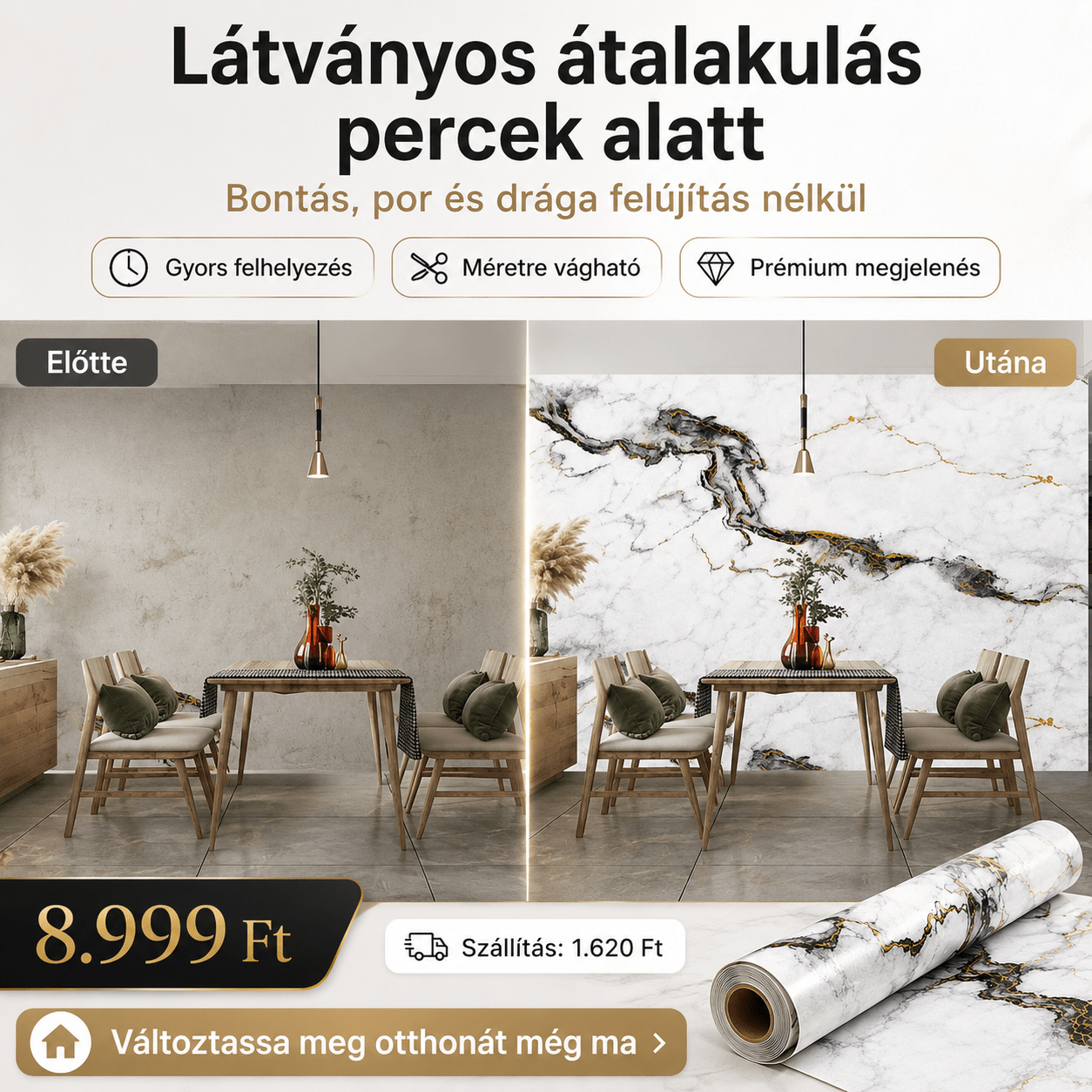 Arany Márványhatású Öntapadós Falmatrica 3 × 1,2 m - | Cyber Bazaar