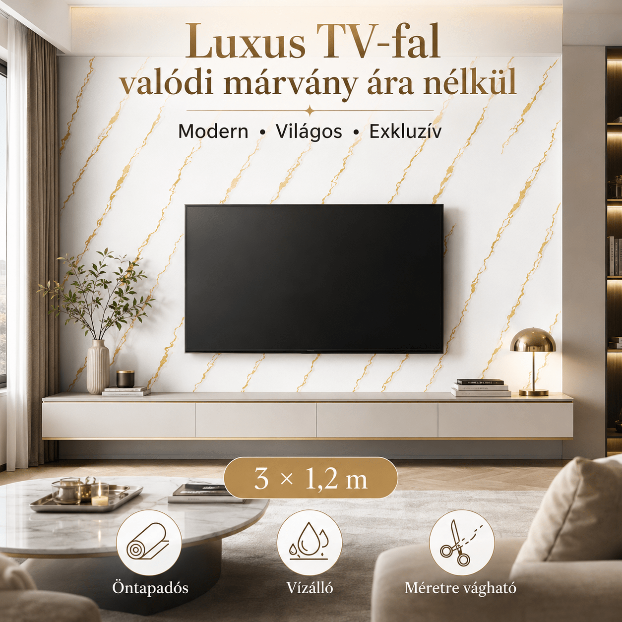 Arany Márványhatású Öntapadós Falmatrica 3 × 1,2 m - | Cyber Bazaar