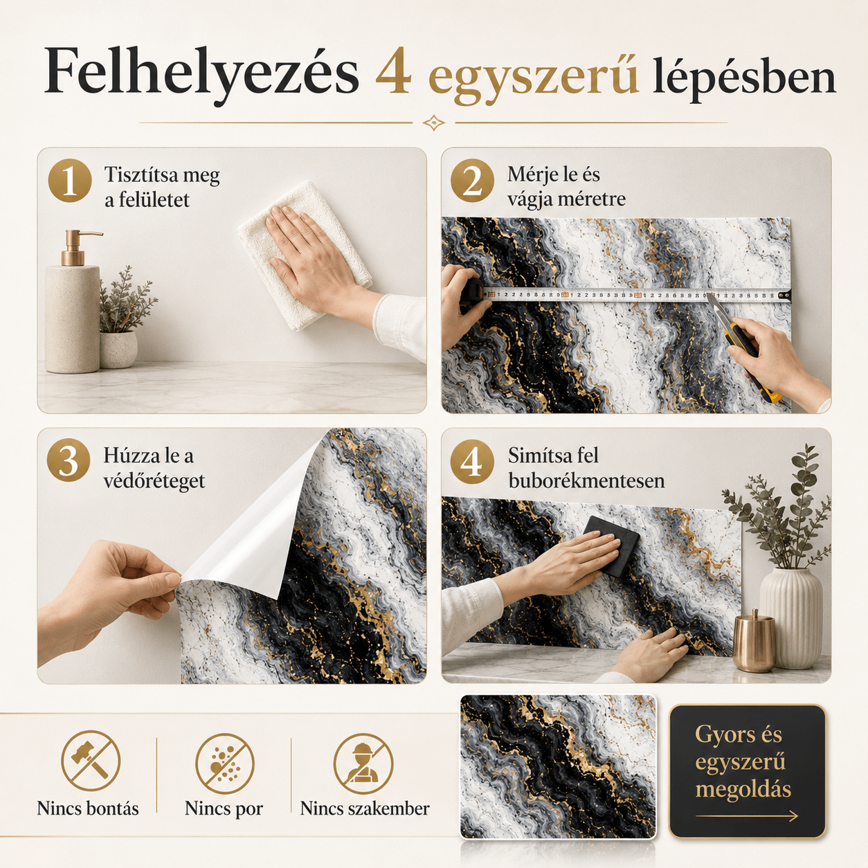 Arany Márványhatású Öntapadós Falmatrica 3 × 1,2 m - | Cyber Bazaar