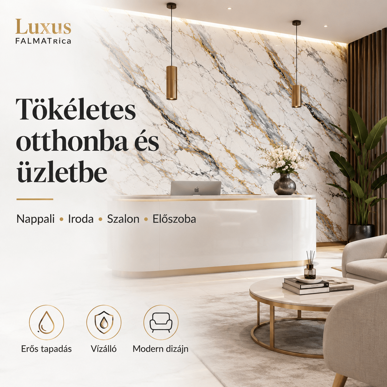 Arany Márványhatású Öntapadós Falmatrica 3 × 1,2 m - | Cyber Bazaar