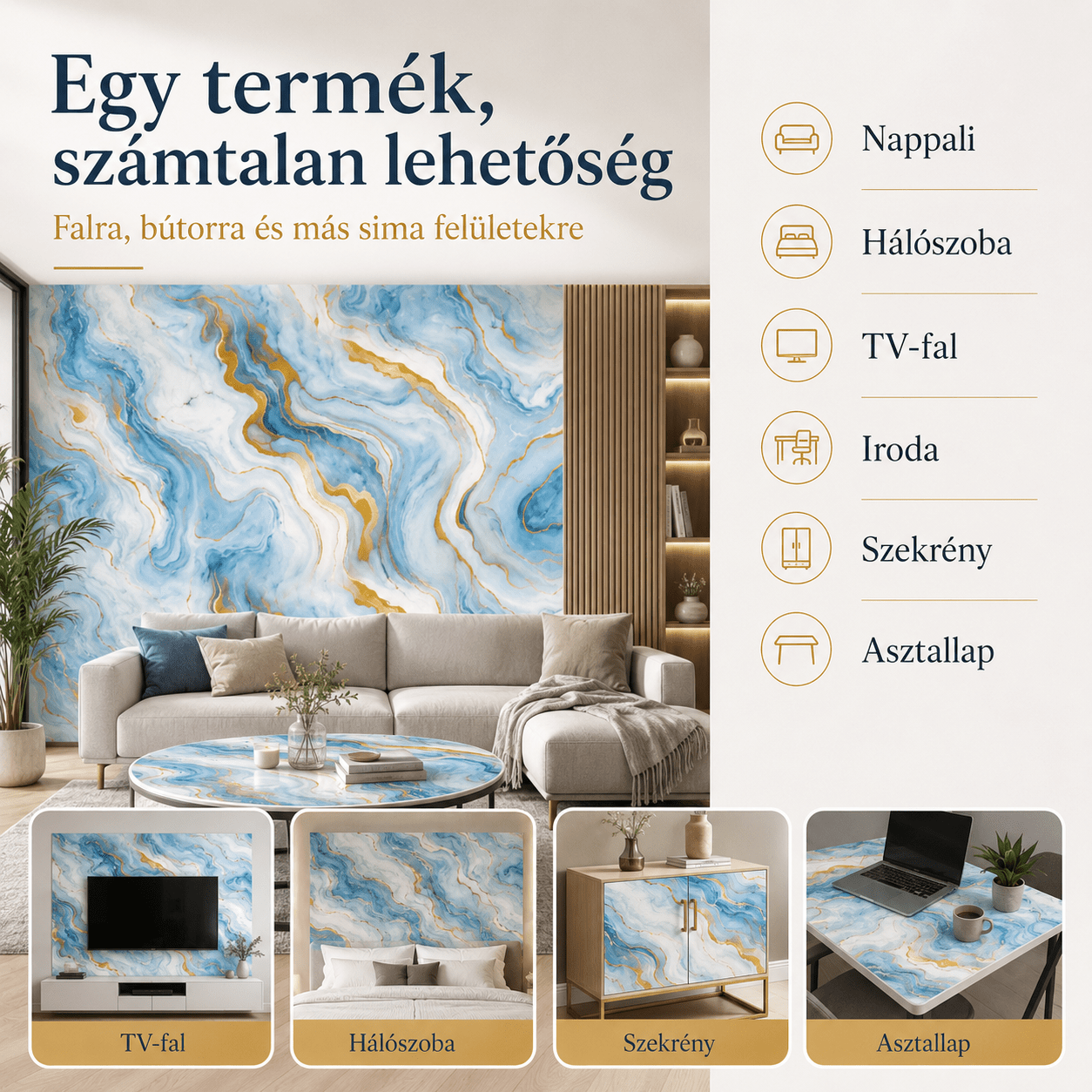 Arany Márványhatású Öntapadós Falmatrica 3 × 1,2 m - | Cyber Bazaar