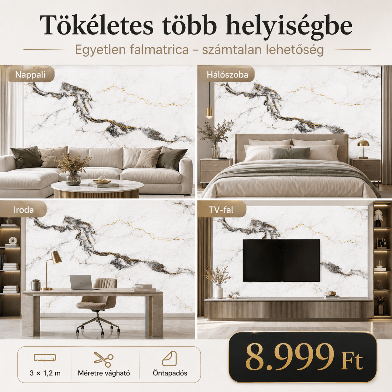 Arany Márványhatású Öntapadós Falmatrica 3 × 1,2 m - | Cyber Bazaar