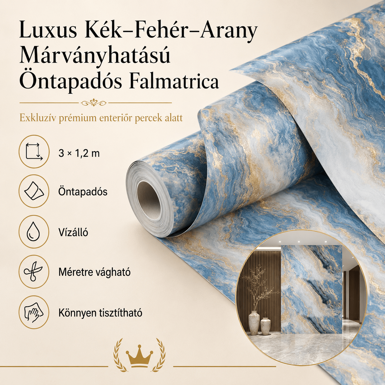 Arany Márványhatású Öntapadós Falmatrica – 3 × 1,2 m - | Cyber Bazaar
