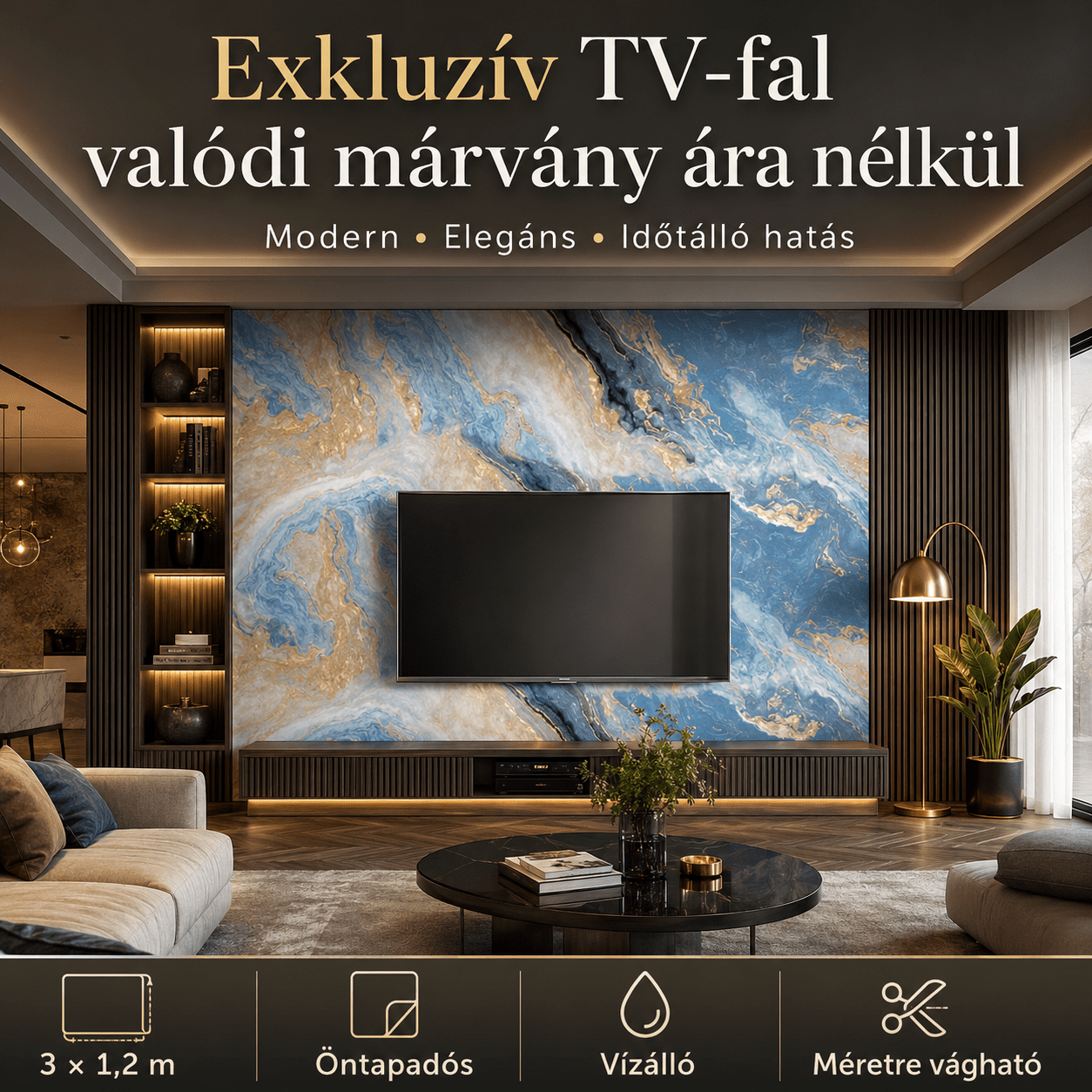 Arany Márványhatású Öntapadós Falmatrica – 3 × 1,2 m - | Cyber Bazaar