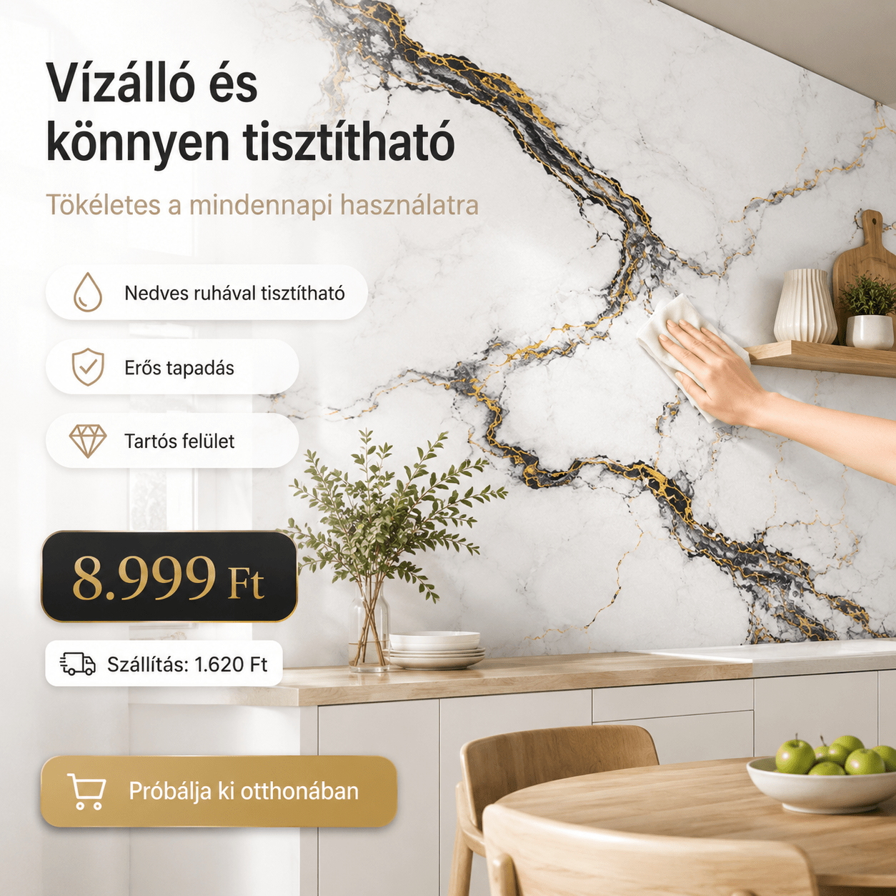 Arany Márványhatású Öntapadós Falmatrica 3 × 1,2 m - | Cyber Bazaar