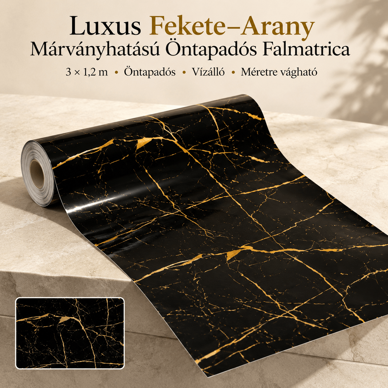 Arany Márványhatású Öntapadós Falmatrica – 3 × 1,2 m - | Cyber Bazaar