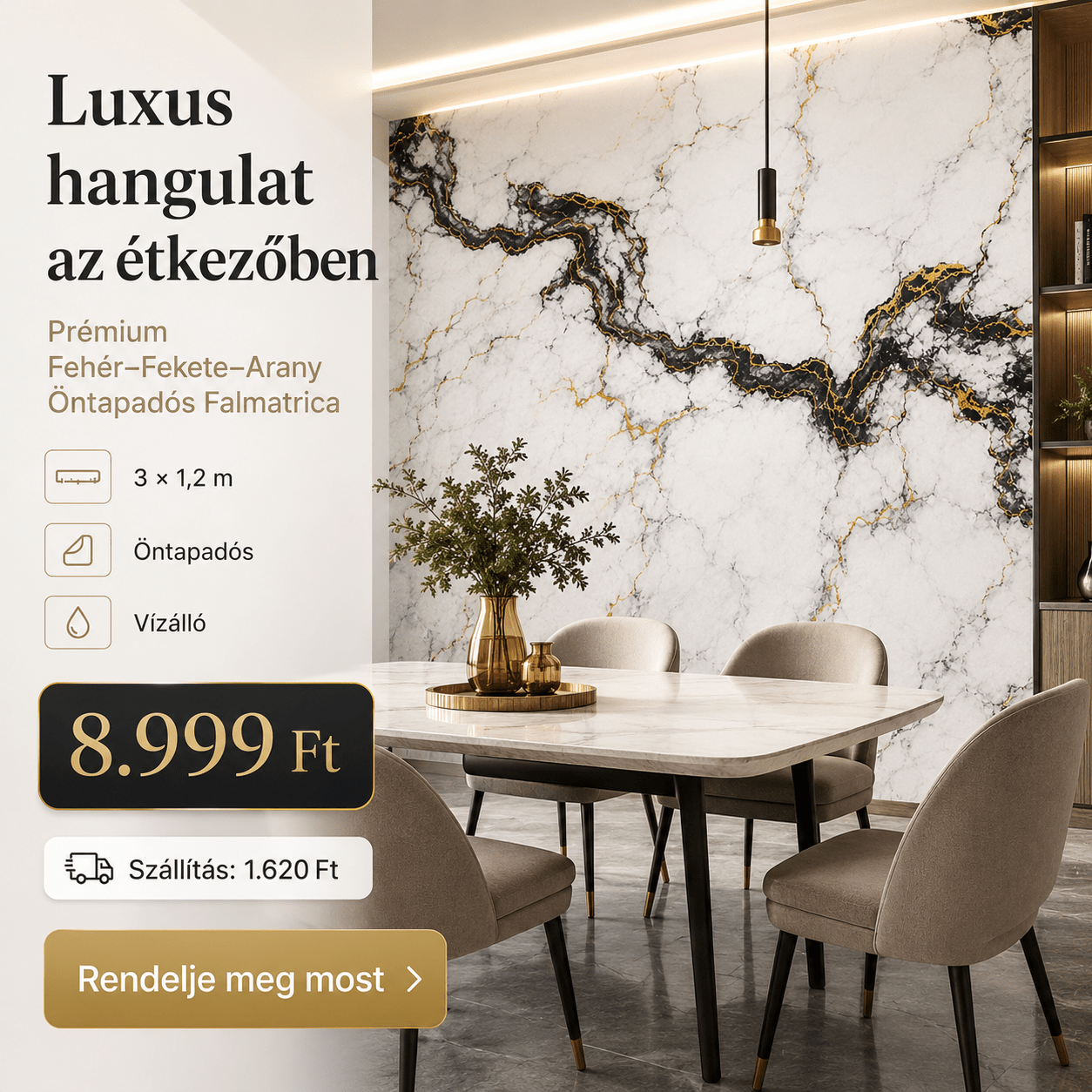 Arany Márványhatású Öntapadós Falmatrica 3 × 1,2 m - | Cyber Bazaar