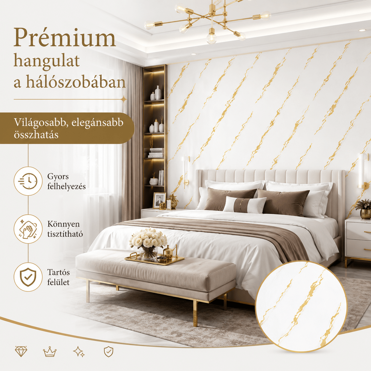 Arany Márványhatású Öntapadós Falmatrica 3 × 1,2 m - | Cyber Bazaar