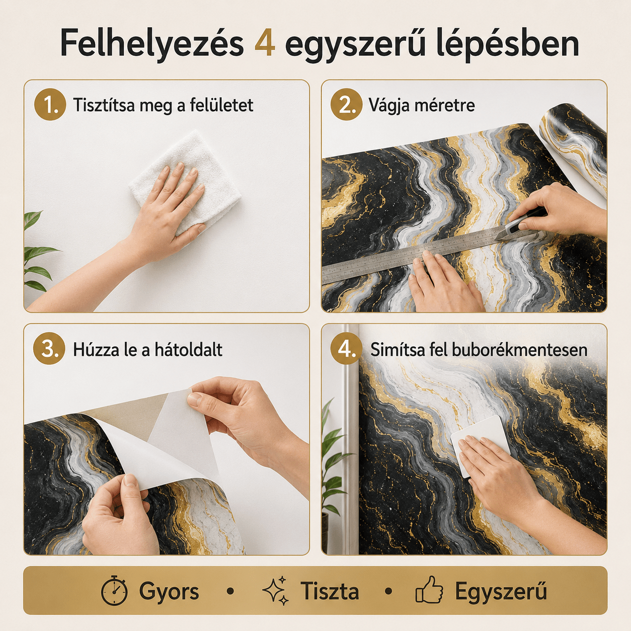 Arany Márványhatású Öntapadós Falmatrica 3 × 1,2 m - | Cyber Bazaar
