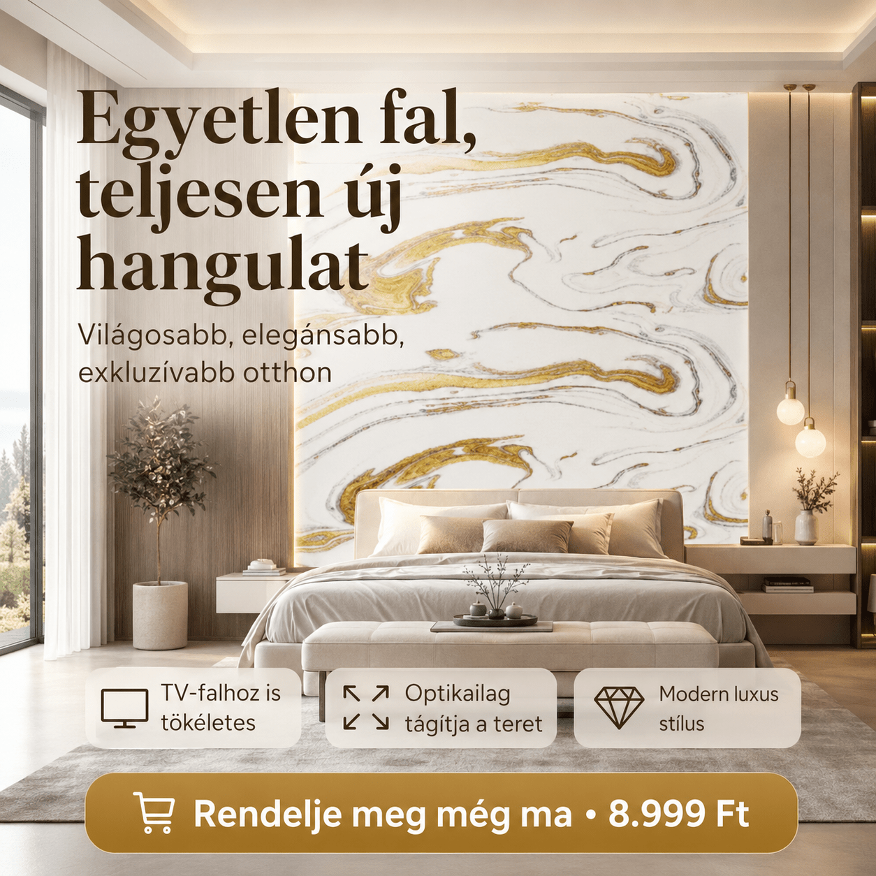Arany Márványhatású Öntapadós Falmatrica 3 × 1,2 m - | Cyber Bazaar