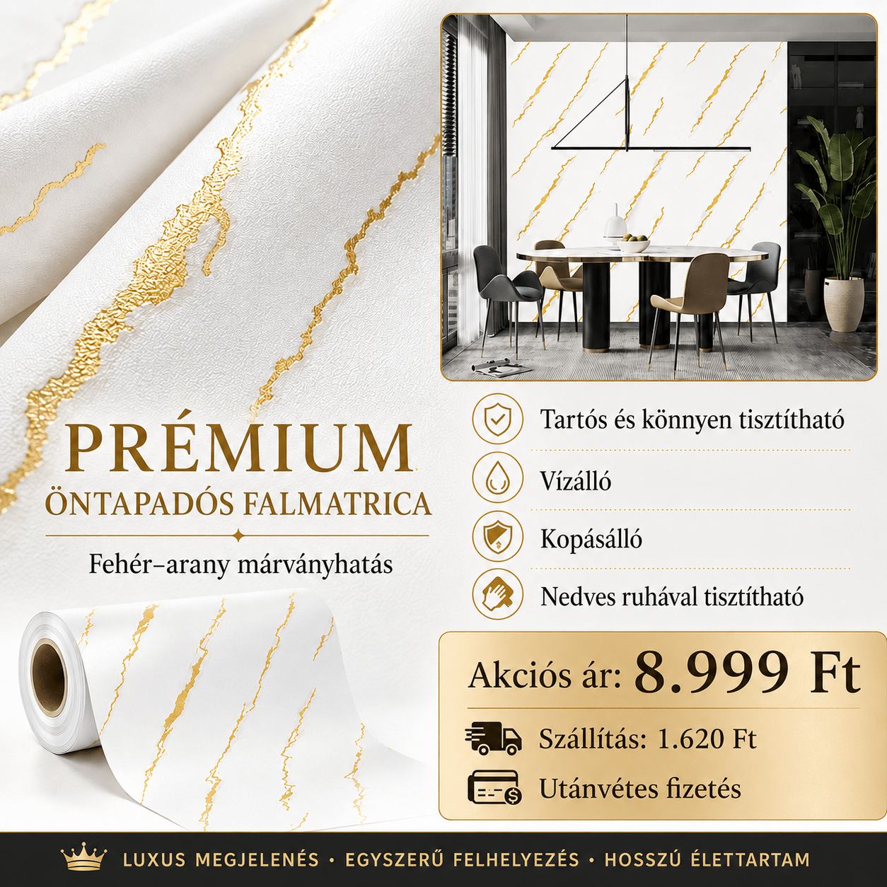 Arany Márványhatású Öntapadós Falmatrica 3 × 1,2 m - | Cyber Bazaar