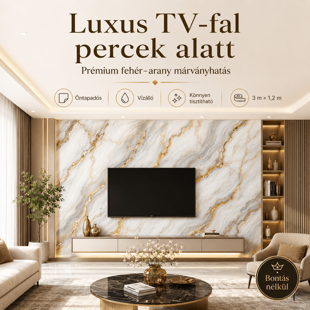 Arany Márványhatású Öntapadós Falmatrica 3 m × 1,2 m - | Cyber Bazaar