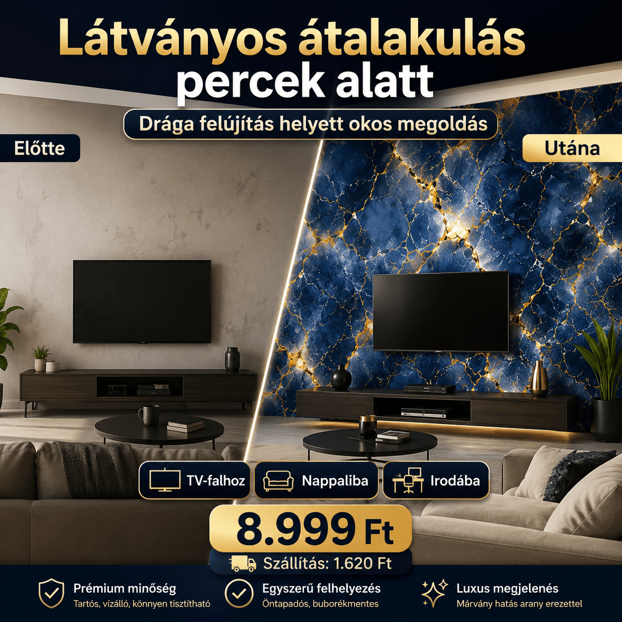 Arany Márványhatású Öntapadós Falmatrica 3 m × 1,2 m - | Cyber Bazaar