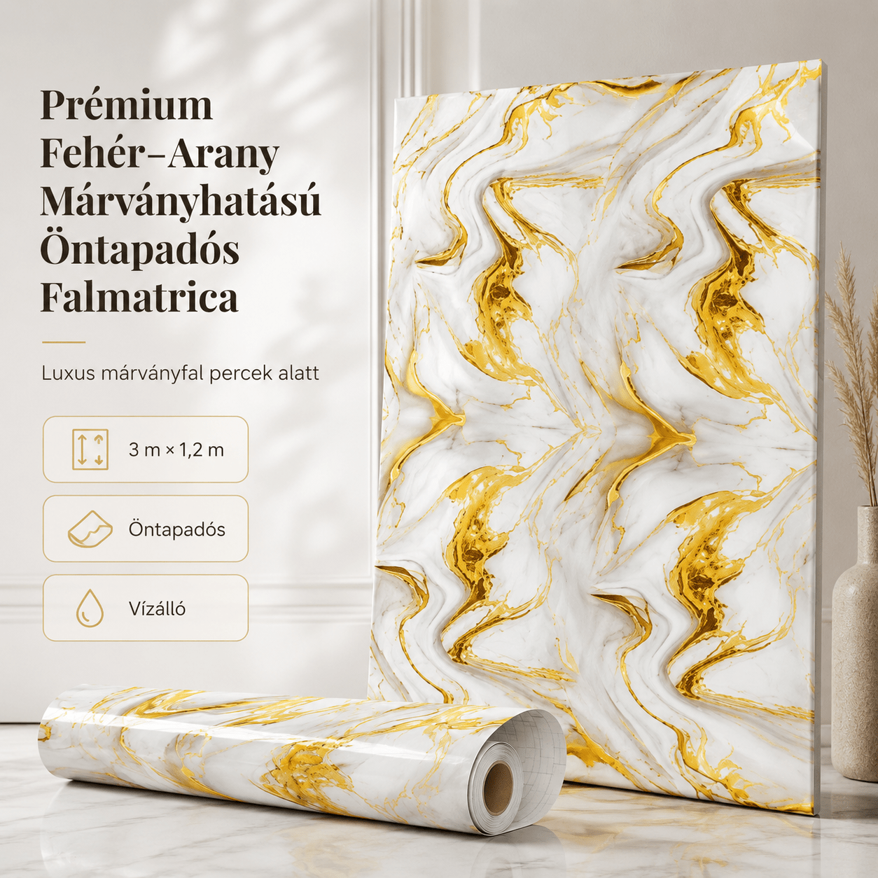 Arany Márványhatású Öntapadós Falmatrica 3 m × 1,2 m - | Cyber Bazaar