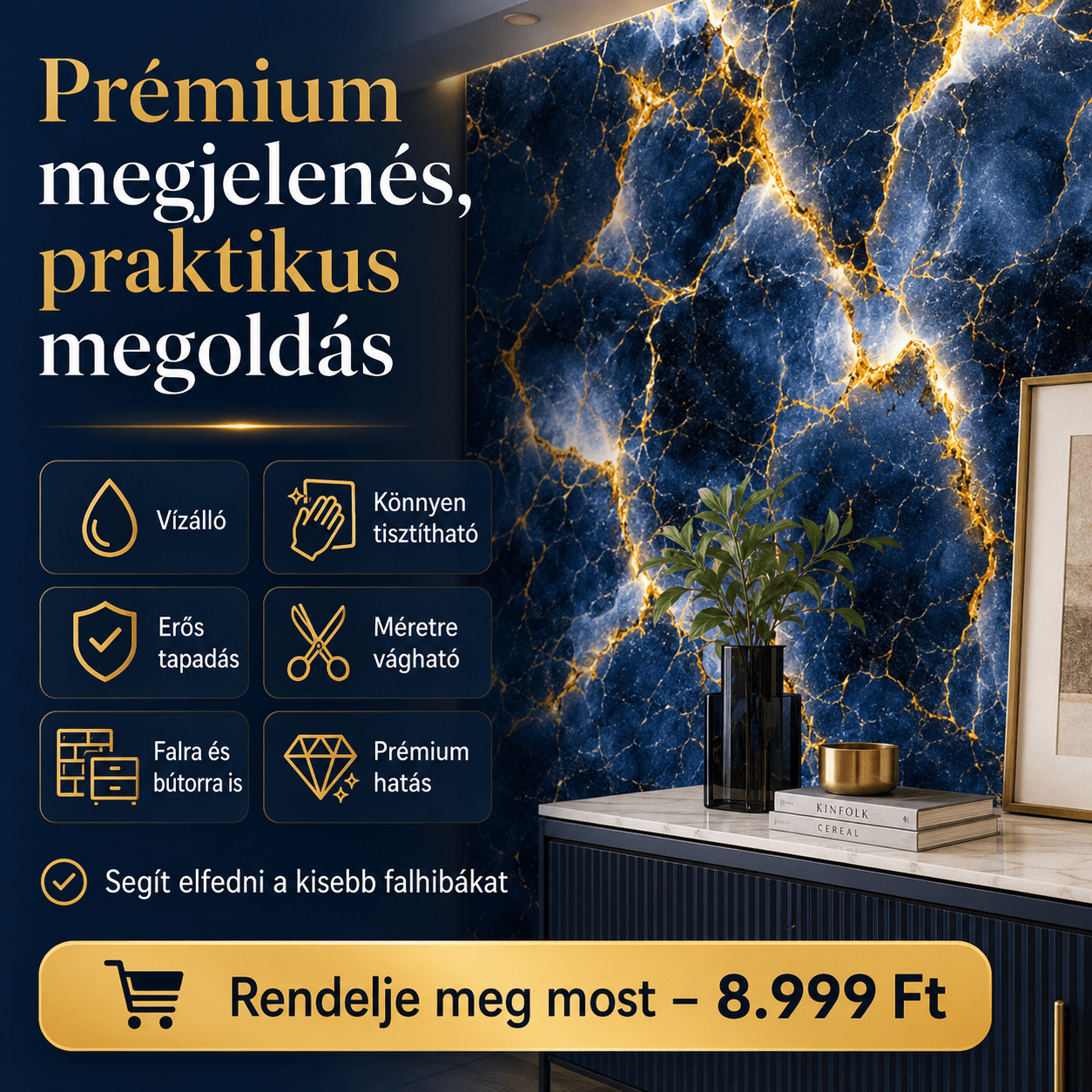 Arany Márványhatású Öntapadós Falmatrica 3 m × 1,2 m - | Cyber Bazaar