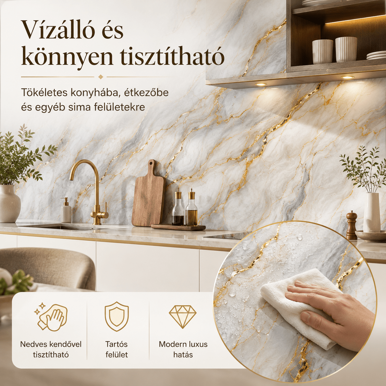 Arany Márványhatású Öntapadós Falmatrica 3 m × 1,2 m - | Cyber Bazaar