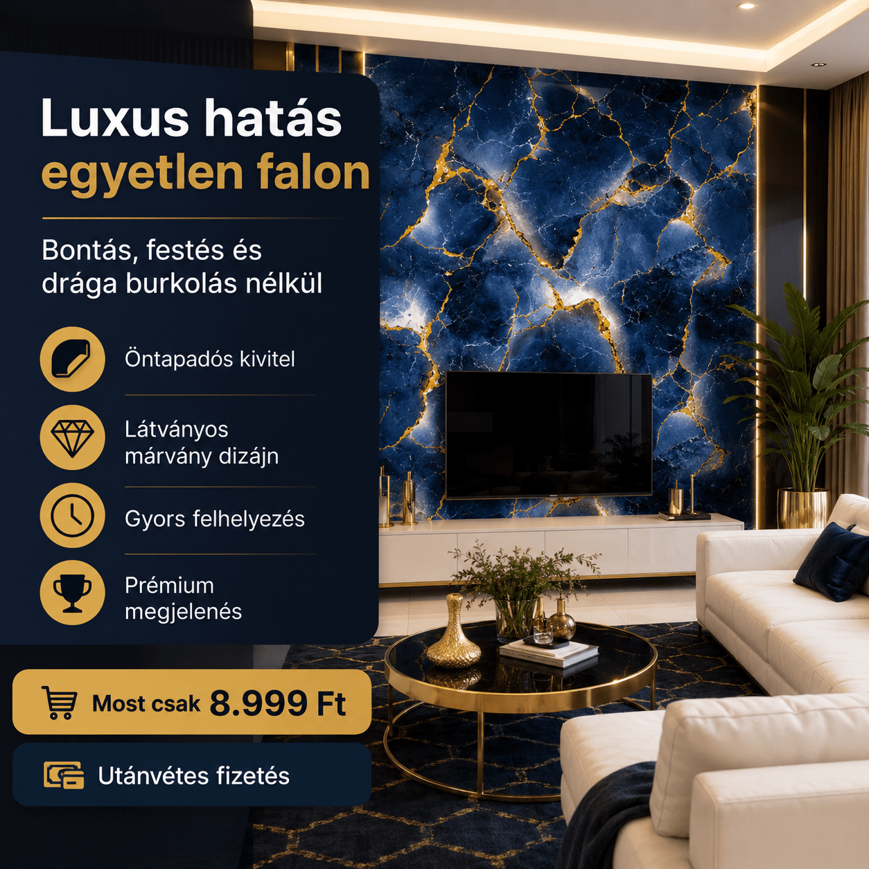 Arany Márványhatású Öntapadós Falmatrica 3 m × 1,2 m - | Cyber Bazaar