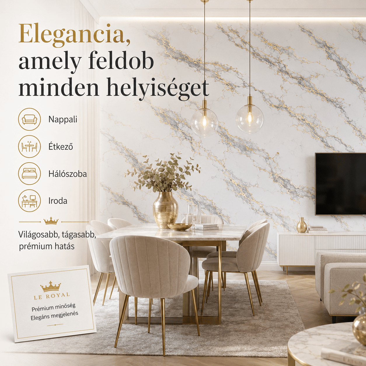 Arany Márványhatású Öntapadós Falmatrica 3 m × 1,2 m - | Cyber Bazaar