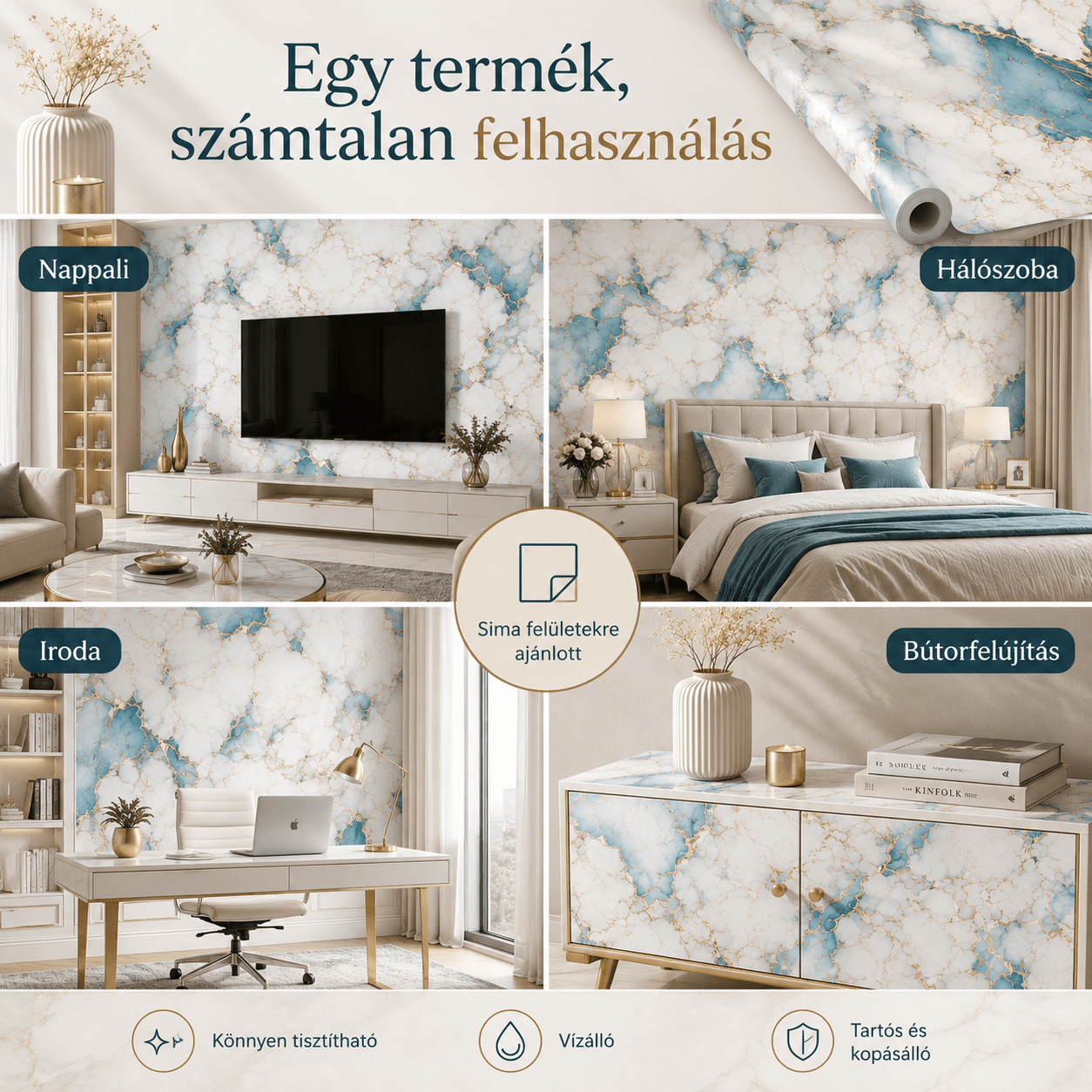 Arany Márványhatású Öntapadós Falmatrica 3 m × 1,2 m - | Cyber Bazaar