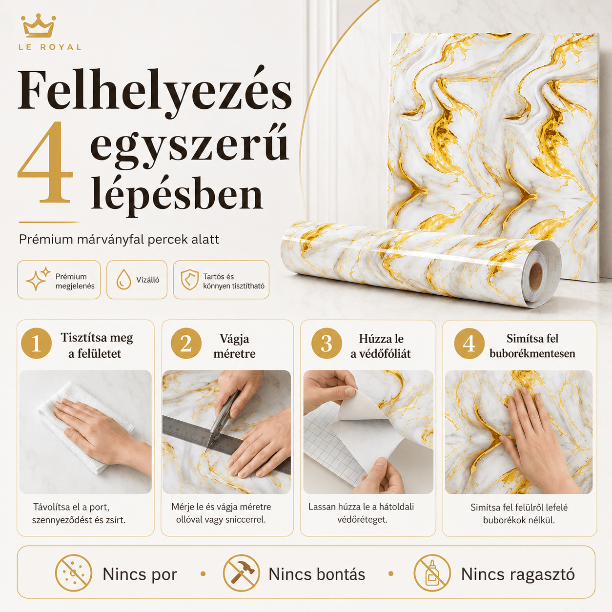 Arany Márványhatású Öntapadós Falmatrica 3 m × 1,2 m - | Cyber Bazaar