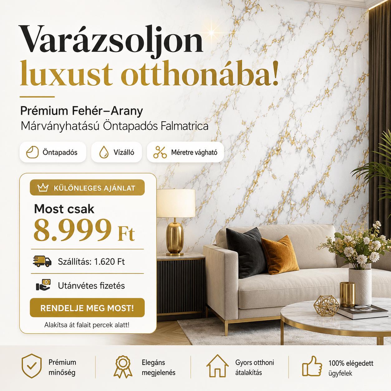 Arany Márványhatású Öntapadós Falmatrica 3 m × 1,2 m - | Cyber Bazaar