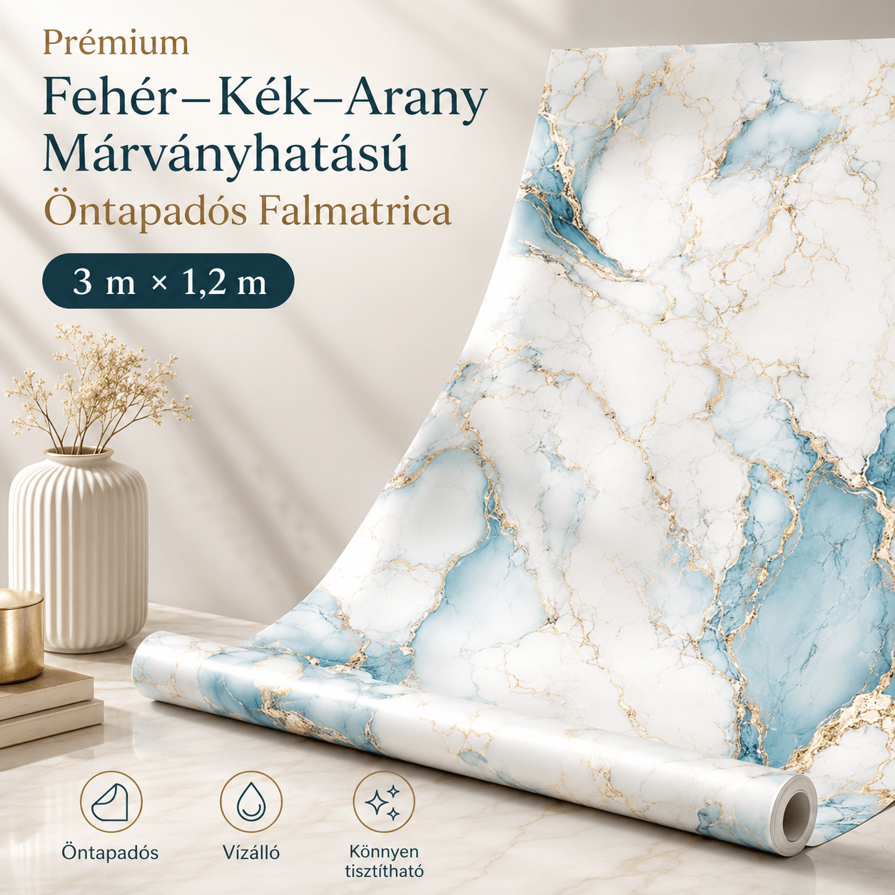 Arany Márványhatású Öntapadós Falmatrica 3 m × 1,2 m - | Cyber Bazaar