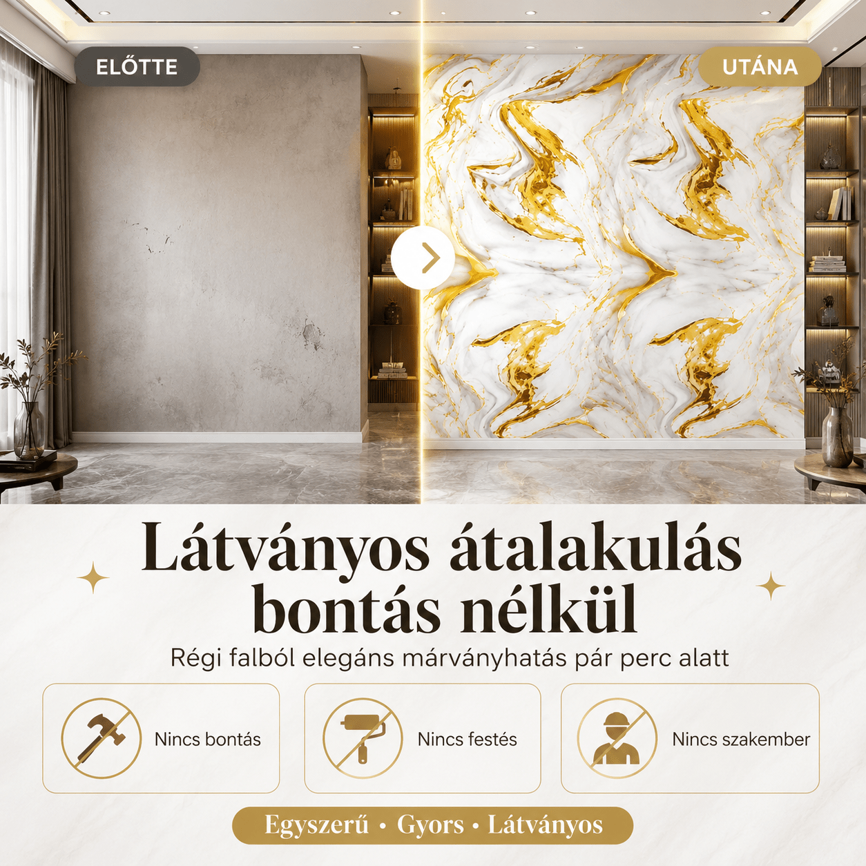 Arany Márványhatású Öntapadós Falmatrica 3 m × 1,2 m - | Cyber Bazaar