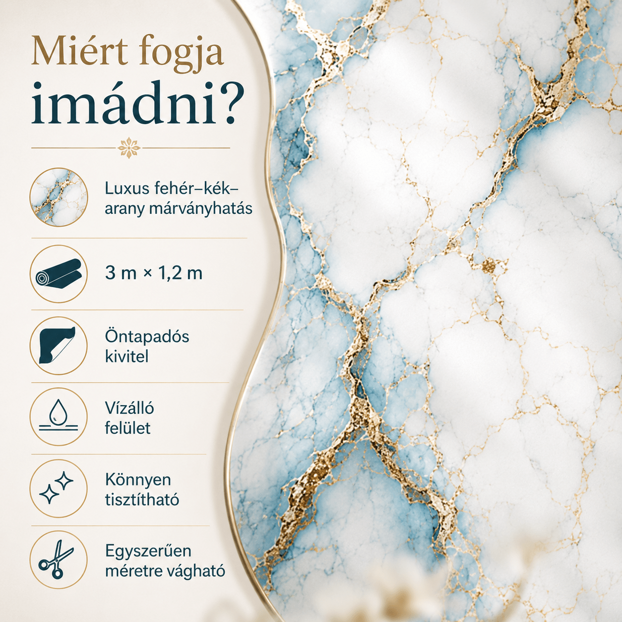 Arany Márványhatású Öntapadós Falmatrica 3 m × 1,2 m - | Cyber Bazaar