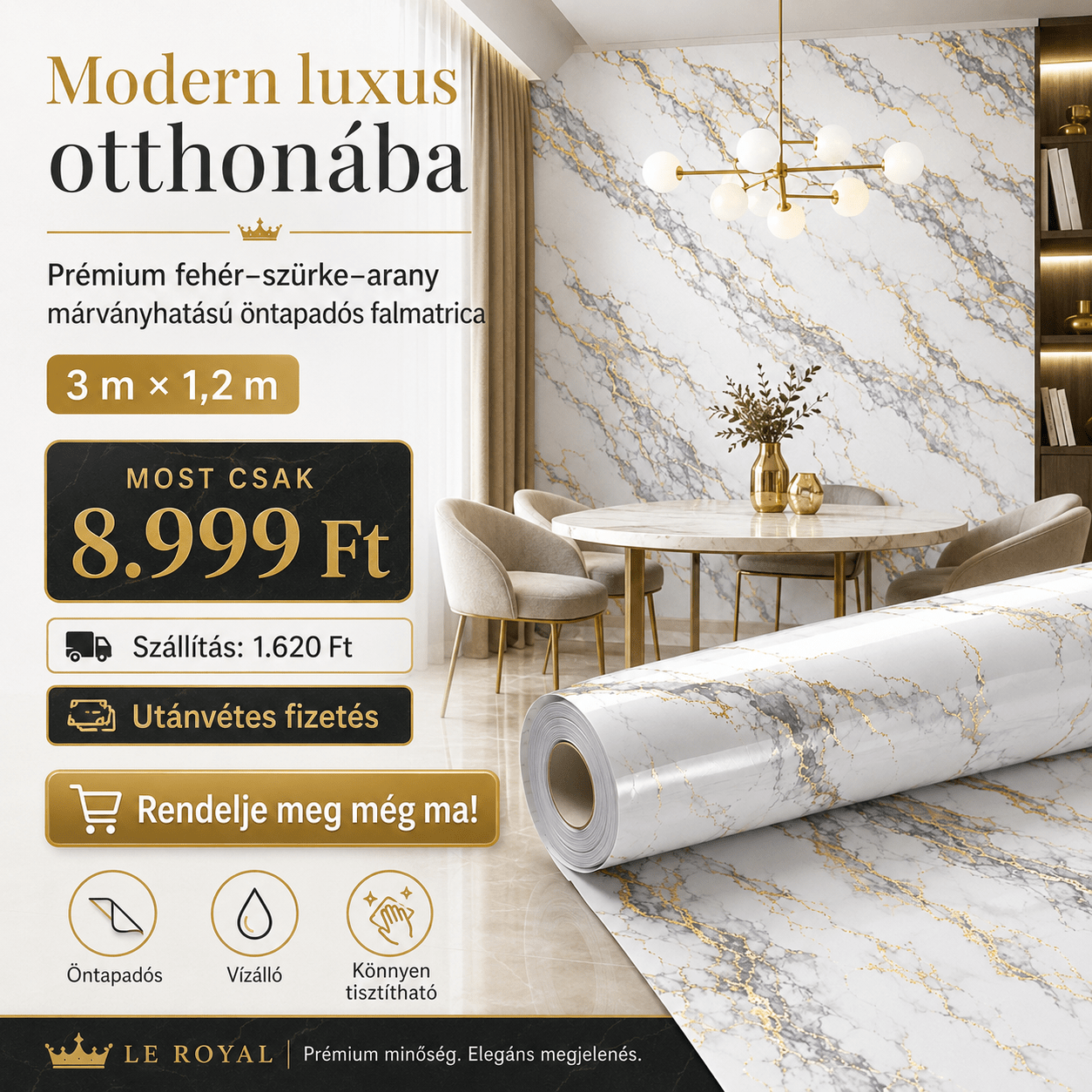 Arany Márványhatású Öntapadós Falmatrica 3 m × 1,2 m - | Cyber Bazaar