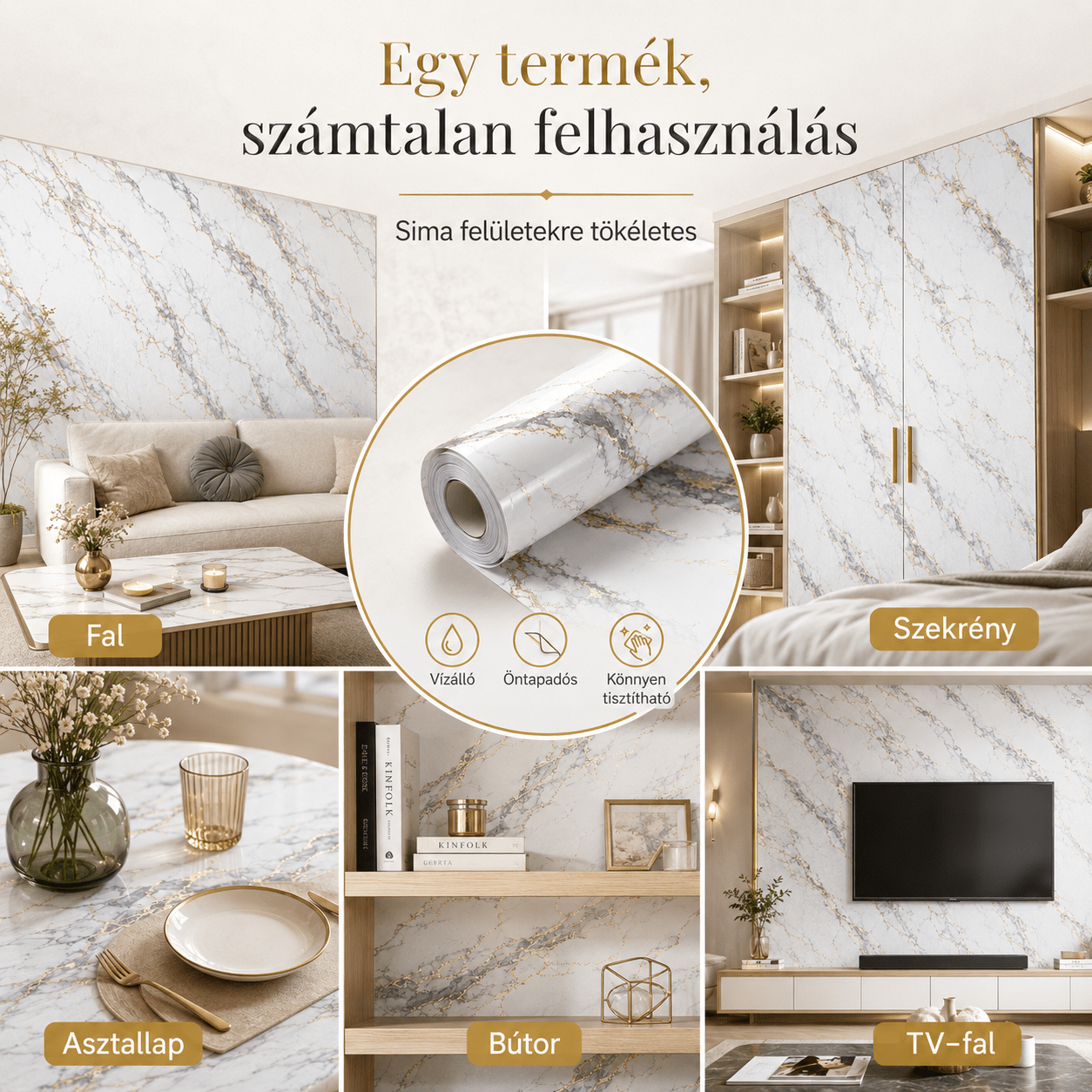 Arany Márványhatású Öntapadós Falmatrica 3 m × 1,2 m - | Cyber Bazaar