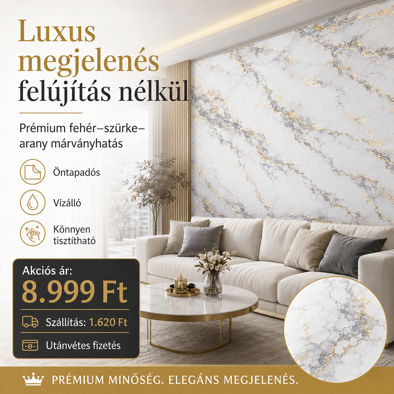 Arany Márványhatású Öntapadós Falmatrica 3 m × 1,2 m - | Cyber Bazaar