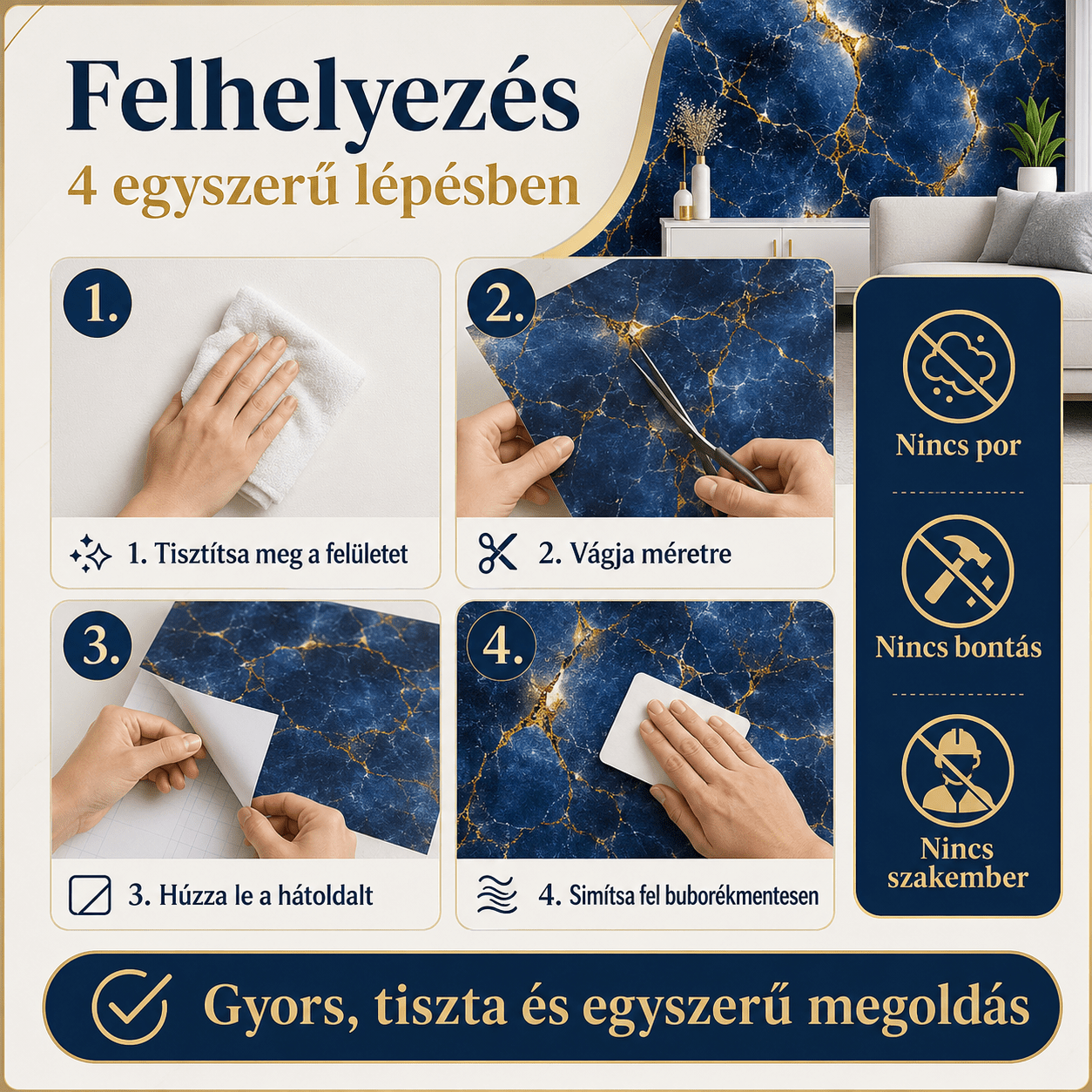 Arany Márványhatású Öntapadós Falmatrica 3 m × 1,2 m - | Cyber Bazaar